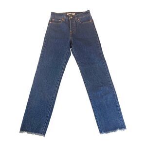 Levi's Premium Denim "Wedgie Straight" Jeans in dark wash Sz 24 w/ fray cuff EUC